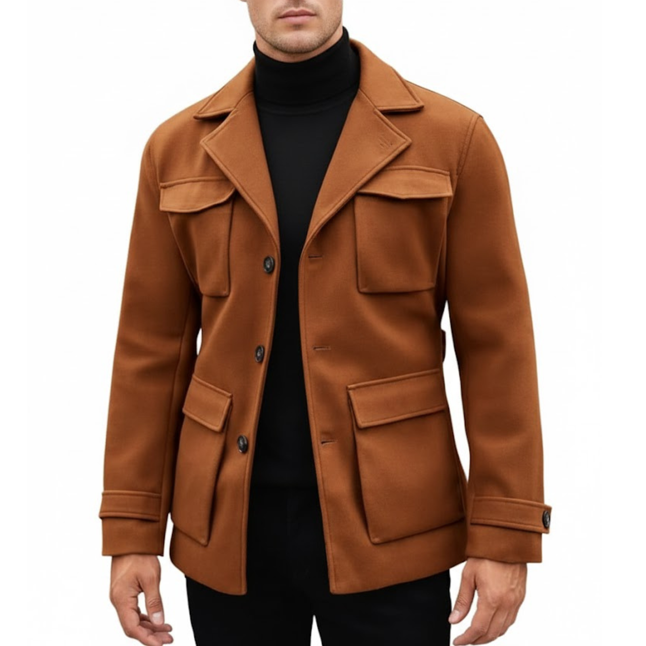 Men's Brown Wool Lapel Style Casual Winter Peacoat