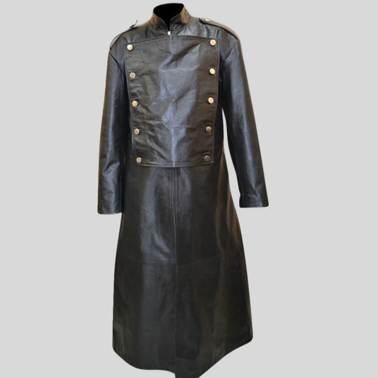 Mens Leather Imperial Military Royal Trench Long Coat