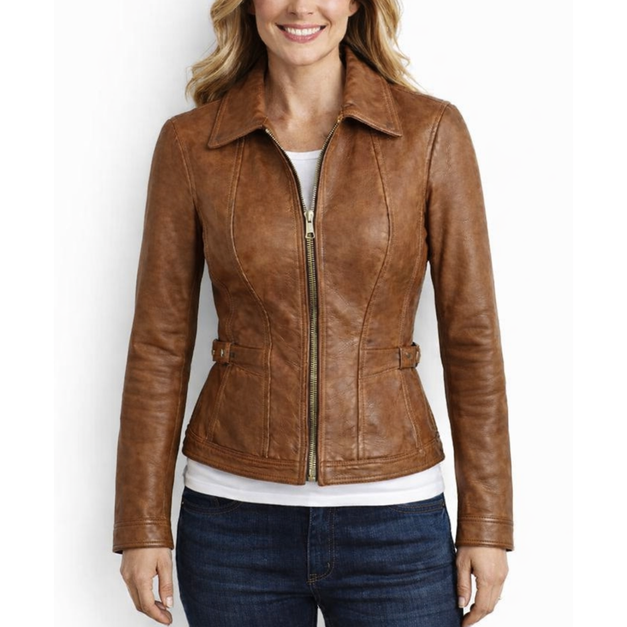 Women's Brown Vintage Leather Slim Fit Jacket