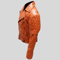 Columbia Diamond Quilted Motorbike Orange Leather Jacket Men's