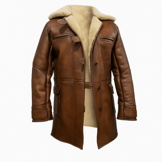 Dark Knight Rises Brown Shearling Leather Bane Coat