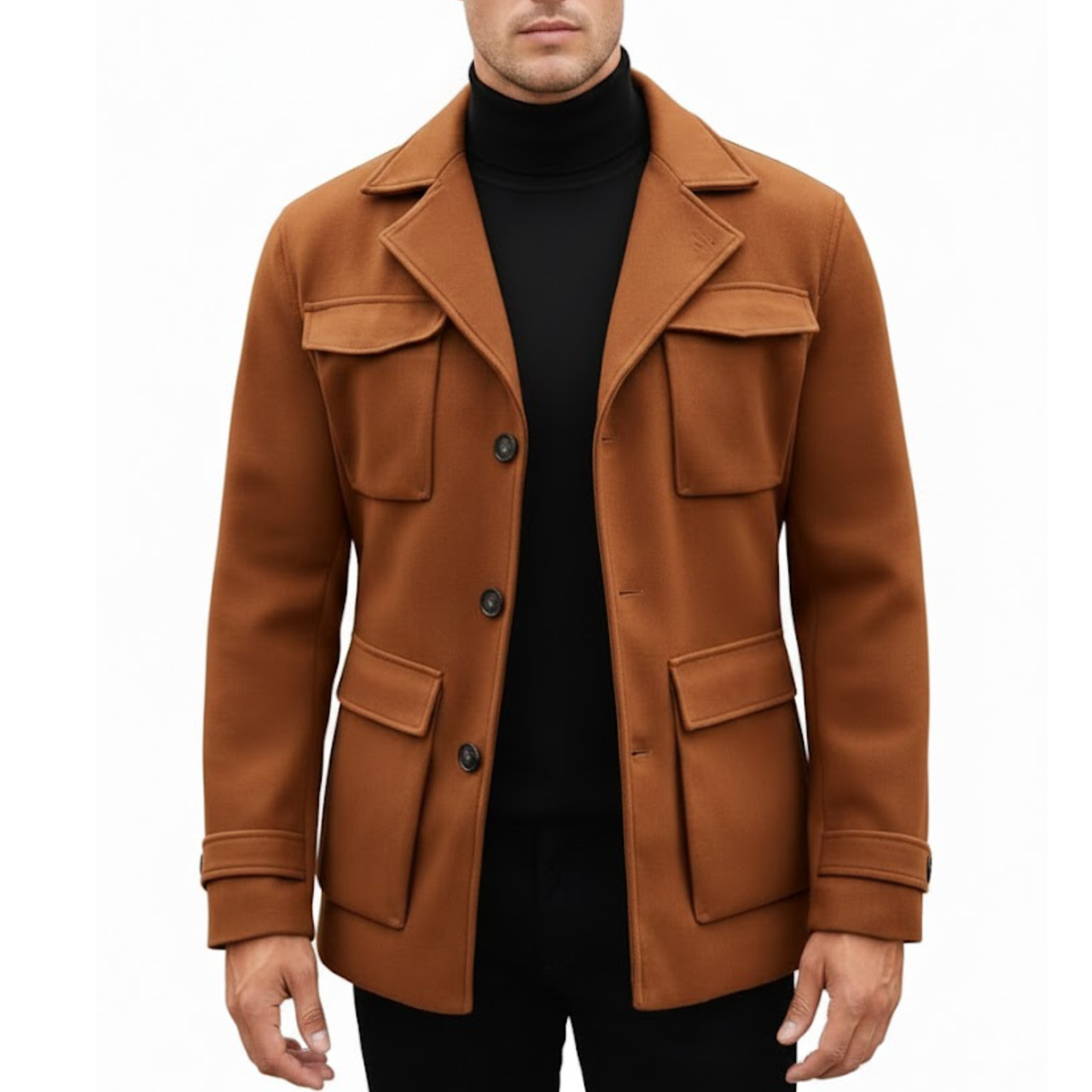 Men's Brown Wool Lapel Style Casual Winter Peacoat
