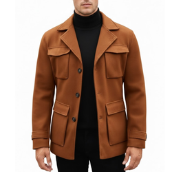 Men's Brown Wool Lapel Style Casual Winter Peacoat