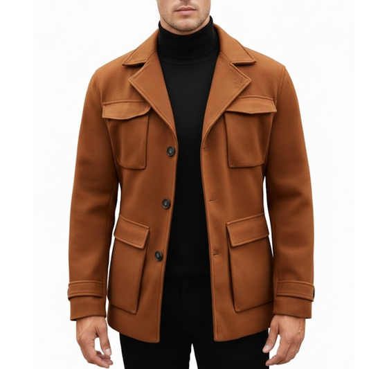 Men's Brown Wool Lapel Style Casual Winter Peacoat