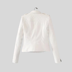 Women's White Motorcycle Biker Real Sheepskin Leather Jacket