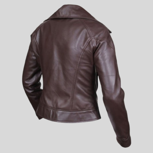 Women Brown Designer Biker Motorcycle Leather Jacket