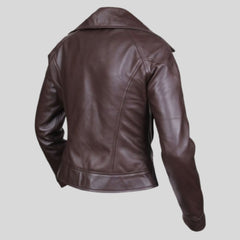 Women Brown Designer Biker Motorcycle Leather Jacket