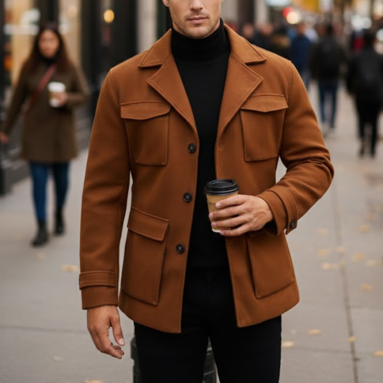 Men's Brown Wool Lapel Style Casual Winter Peacoat