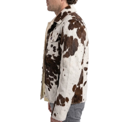 Cowhide Leather Jacket - Western Hair on Hide Brown White Coat - Cow Skin Jacket for Men