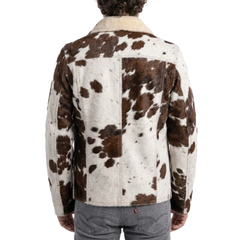 Cowhide Leather Jacket - Western Hair on Hide Brown White Coat - Cow Skin Jacket for Men