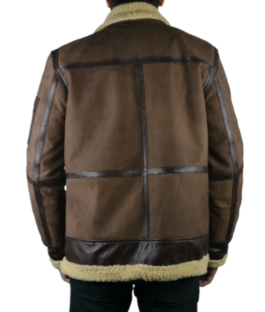 Men's Shearling Fur Bomber Brown Suede Leather Jacket