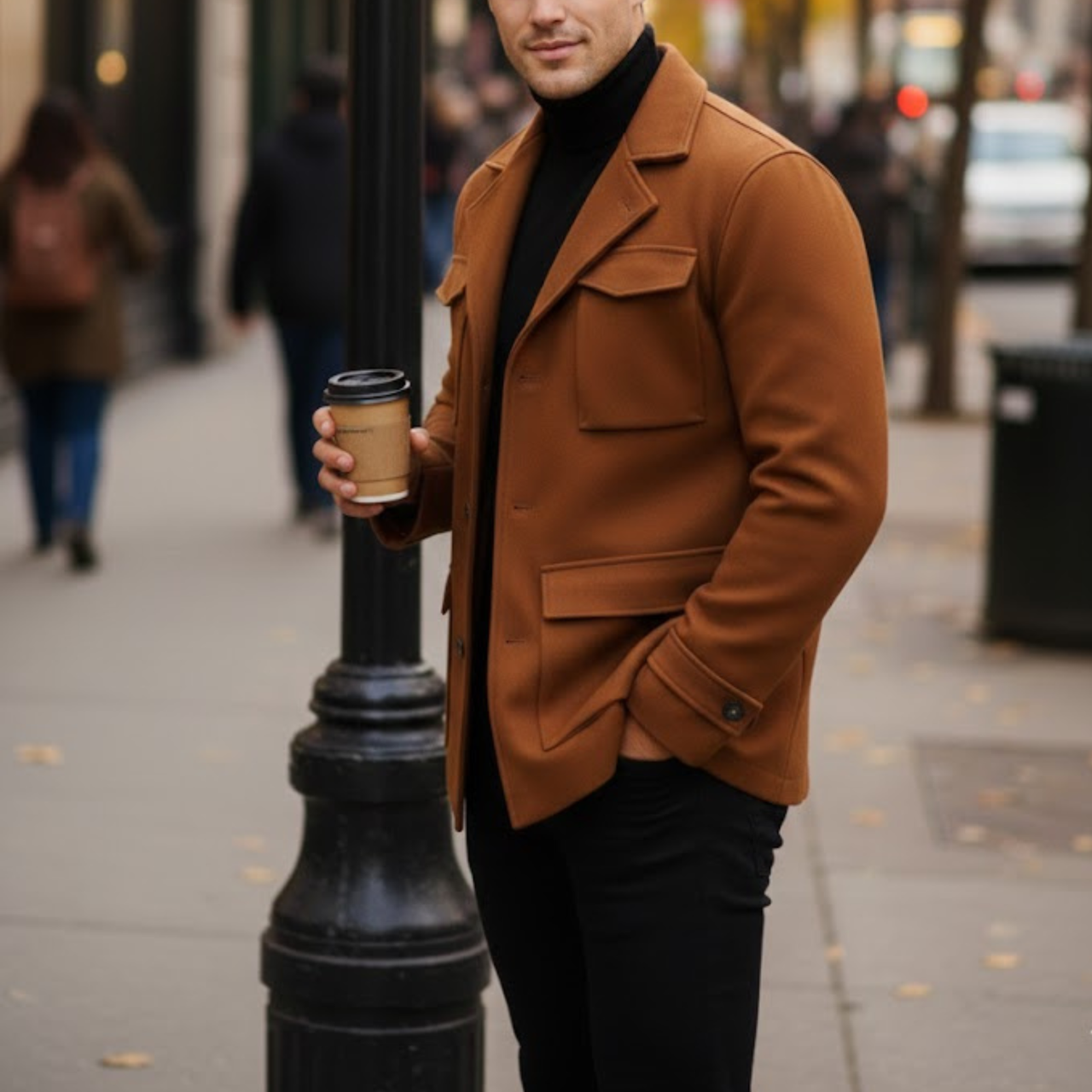 Men's Brown Wool Lapel Style Casual Winter Peacoat