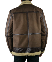 Men's Shearling Fur Bomber Brown Suede Leather Jacket