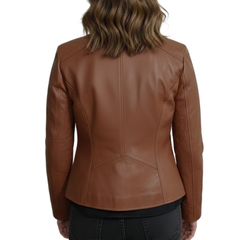 Womens Brown And Black Quilted Patterned Real Sheepskin Leather Jacket
