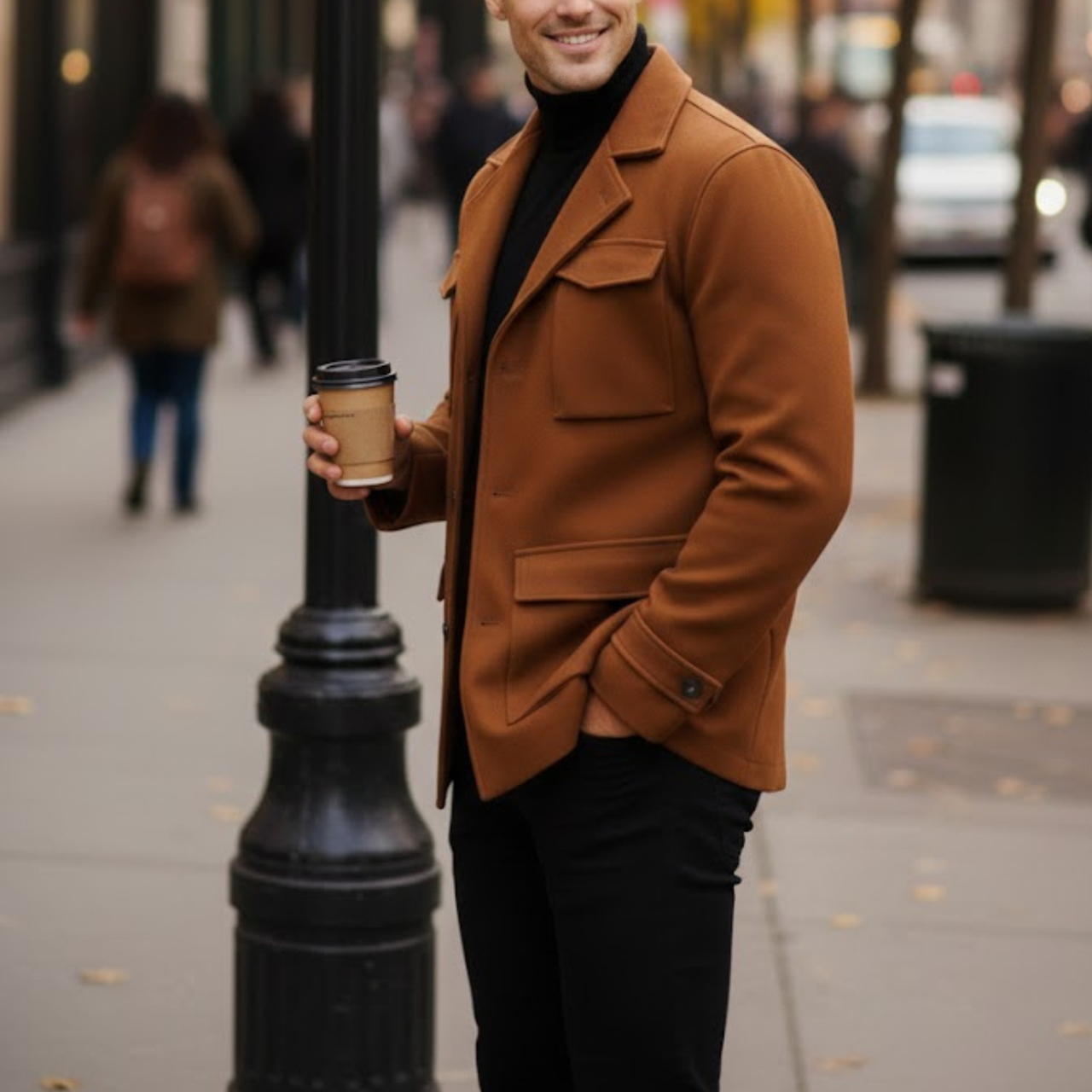Men's Brown Wool Lapel Style Casual Winter Peacoat