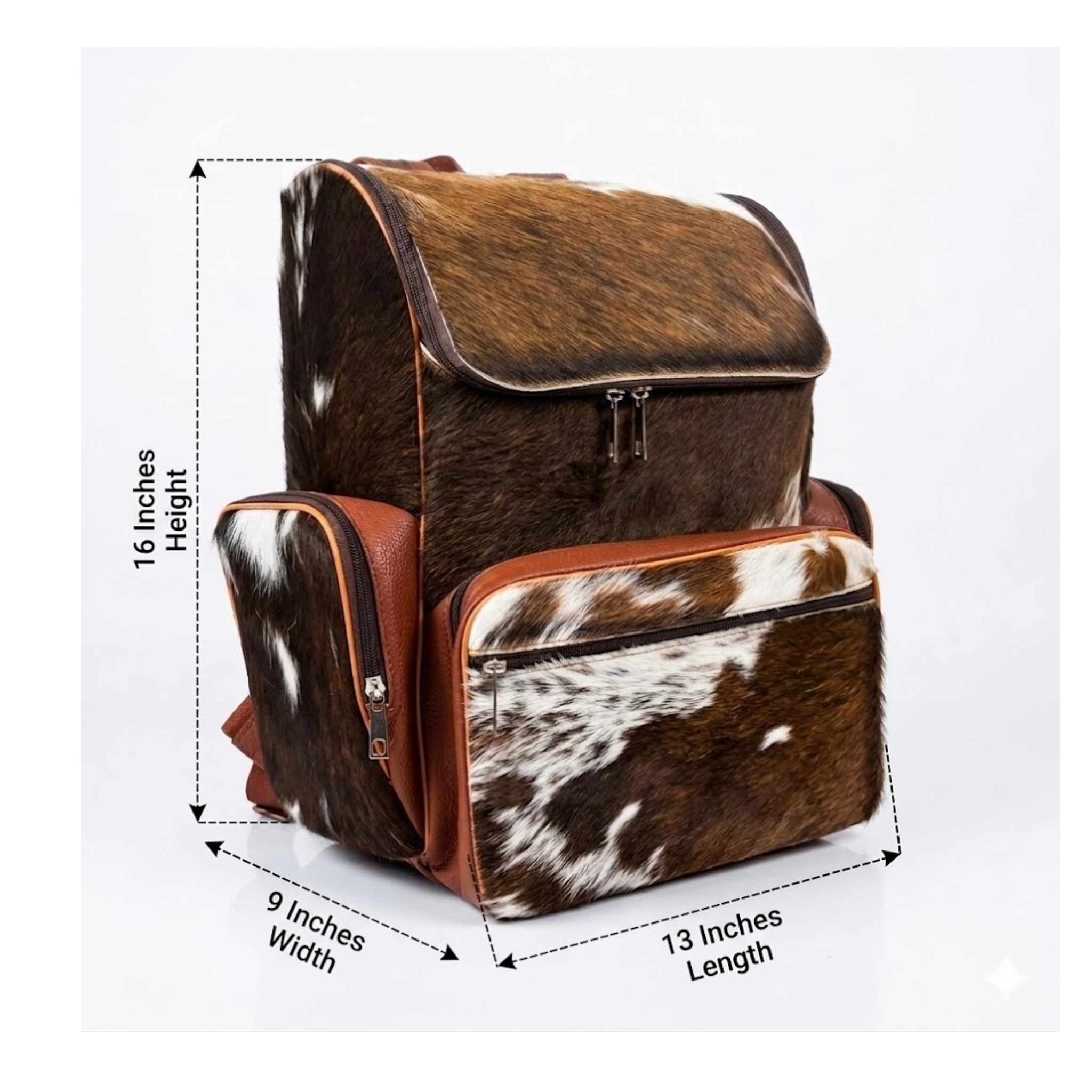 cowhide leather backpack purse Theo Zipper closure Cowhide Travel Backpack , Leather