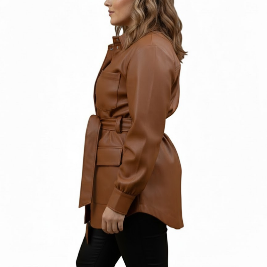 Brown Stylish Real Leatehr Modern Style Coat For Women