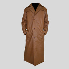Men's Fashion Brown Distressed Super Leather Trench Bat Coat
