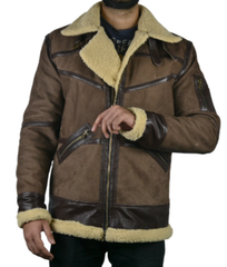 Men's Shearling Fur Bomber Brown Suede Leather Jacket