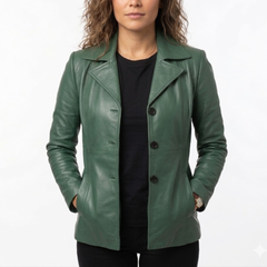 Women's Green Leather Coat - Real Sheepskin Leather Winter Coat