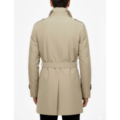 Men's Beige Double Breased Cotton Windbreaker Casual Lightweight Overcoat