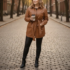 Brown Stylish Real Leatehr Modern Style Coat For Women