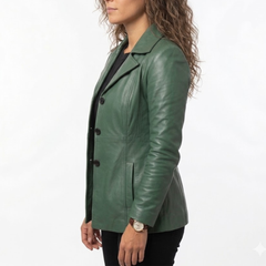 Women's Green Leather Coat - Real Sheepskin Leather Winter Coat