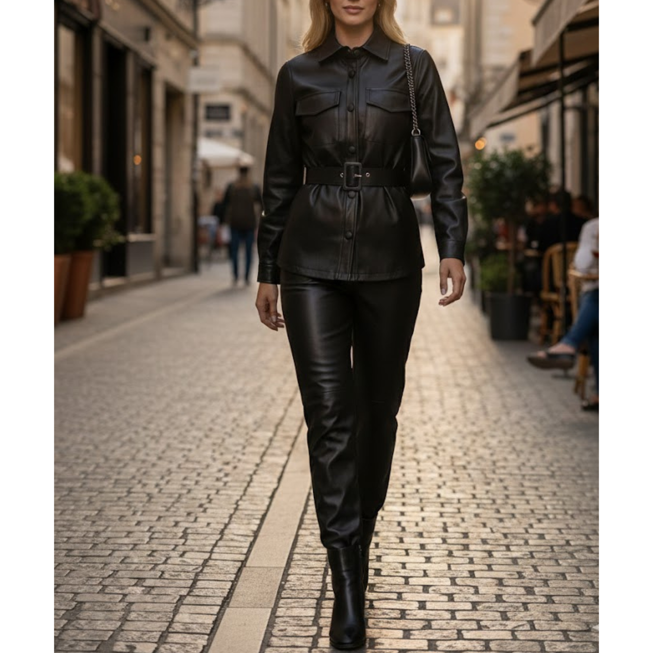 Women's Black Real Leaher Shirt Style Coat Jacket