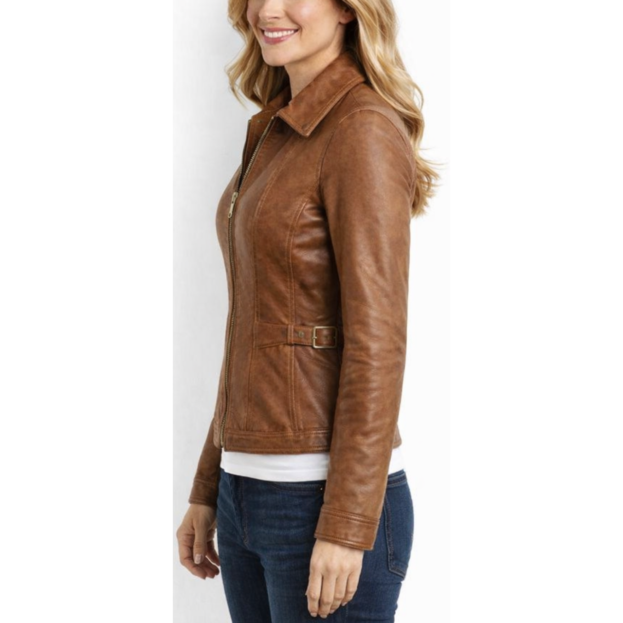 Women's Brown Vintage Leather Slim Fit Jacket