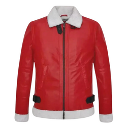 Ryan Reynolds Spirited Christmas Movie Sherpa Fur Red Leather Jacket