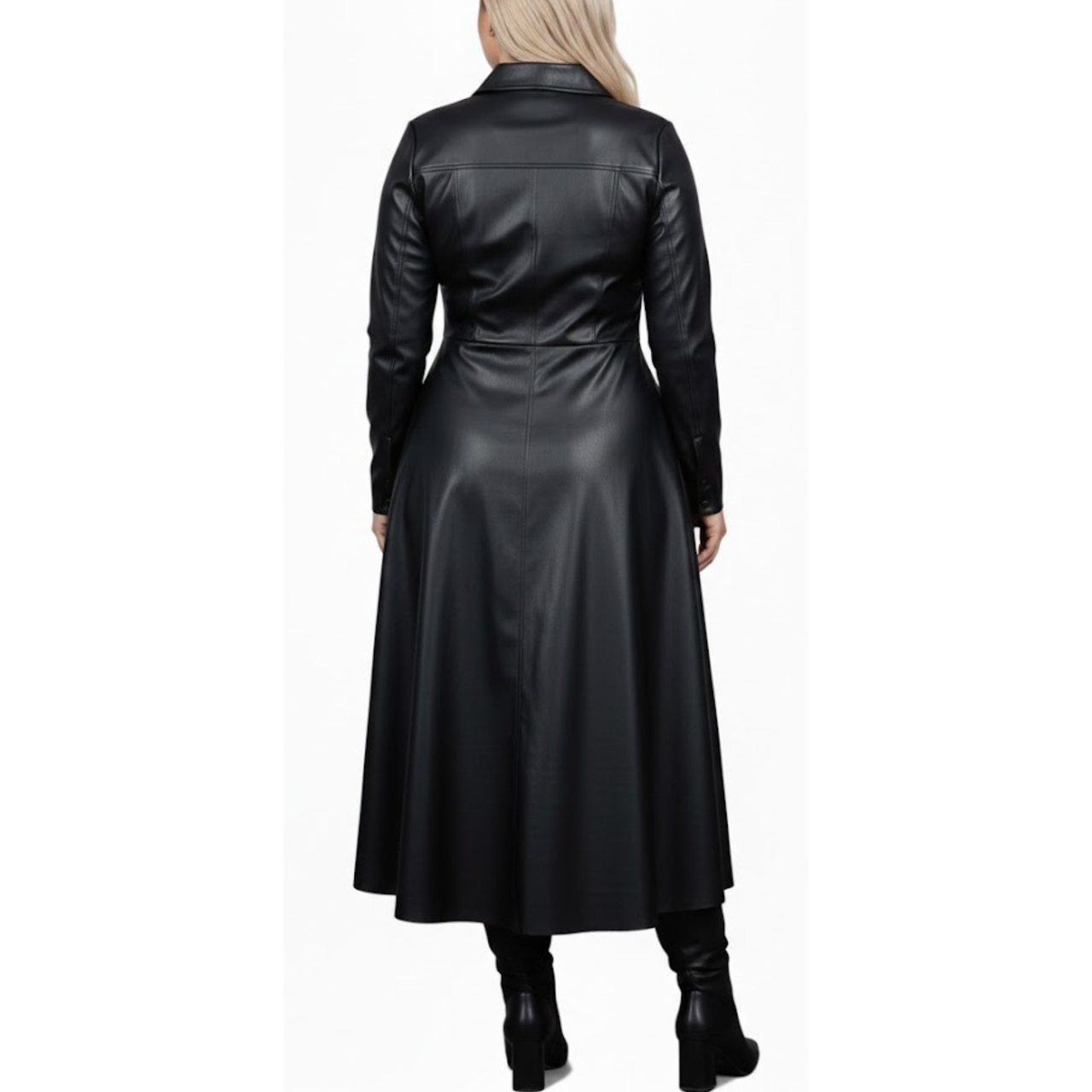 Women's Black Sheepskin Leather Stylish Dress Outfit Long Coat