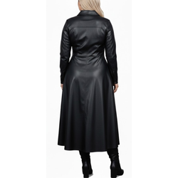 Women's Black Sheepskin Leather Stylish Dress Outfit Long Coat