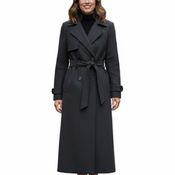 Women’s Charcoal Grey Premium Wool Double-Breasted Long Trench Coat