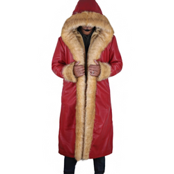 Santa Claus Christmas Chronicles Kurt Russell Red Shearling Leather Coat - Movie Replica