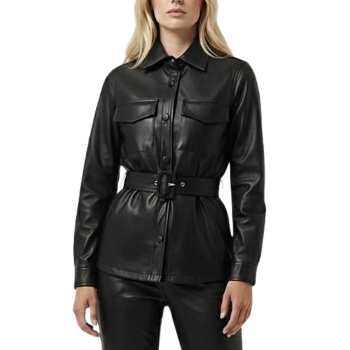 Women's Black Real Leaher Shirt Style Coat Jacket