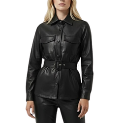Women's Black Real Leaher Shirt Style Coat Jacket