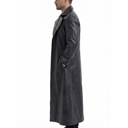 Mens Black Leather Cosplay Style Long Trench Coat