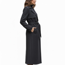 Women’s Charcoal Grey Premium Wool Double-Breasted Long Trench Coat