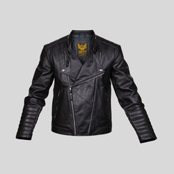 Mens Black Motorcycle Designer Moto Biker Real Sheepskin Leather Jacket