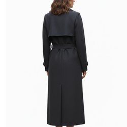 Women’s Charcoal Grey Premium Wool Double-Breasted Long Trench Coat