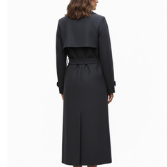 Women’s Charcoal Grey Premium Wool Double-Breasted Long Trench Coat