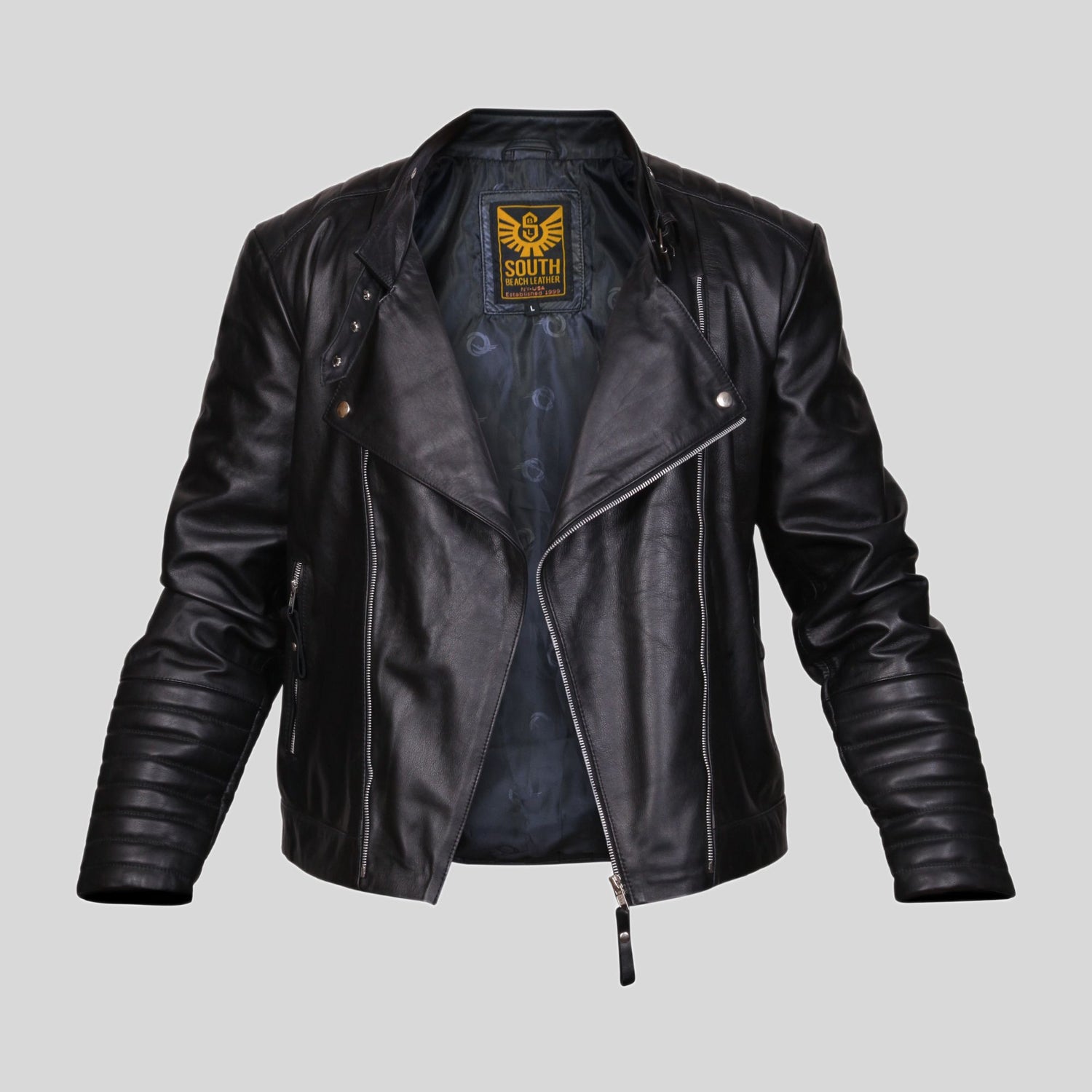 Mens Black Motorcycle Designer Moto Biker Real Sheepskin Leather