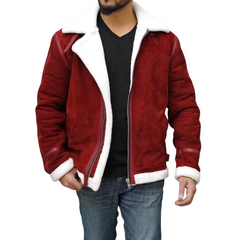 Ryan Reynolds Spirited Christmas Movie Sherpa Fur Red Suede Leather Jacket