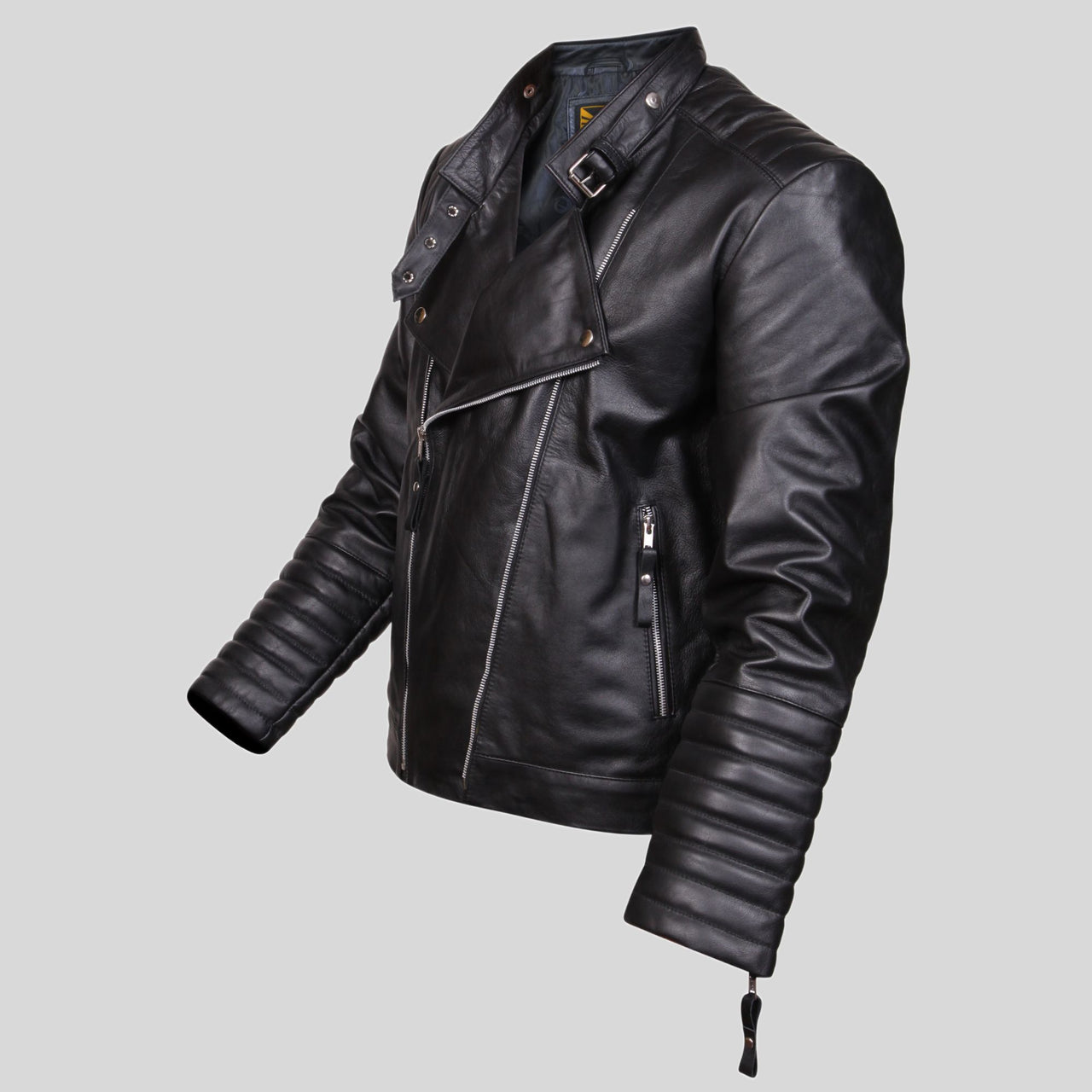 Mens Black Motorcycle Designer Moto Biker Real Sheepskin Leather Jacket