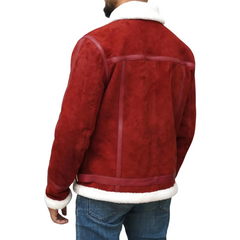 Ryan Reynolds Spirited Christmas Movie Sherpa Fur Red Suede Leather Jacket