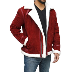 Ryan Reynolds Spirited Christmas Movie Sherpa Fur Red Suede Leather Jacket