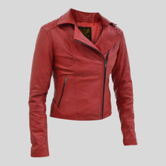 Women's Biker Padded Design Red Slim Fit Leather Jacket