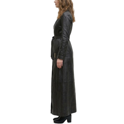 Womens Black Sheepskin Leather Lapel Style Long Coat
