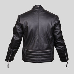 Mens Black Motorcycle Designer Moto Biker Real Sheepskin Leather Jacket