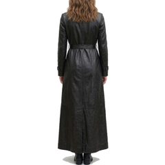 Womens Black Sheepskin Leather Lapel Style Long Coat
